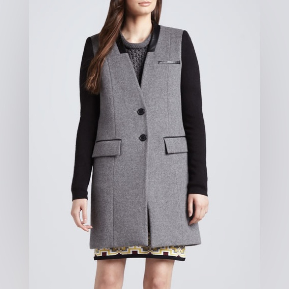 Yigal Azrouel leather trim wool felt coat size M